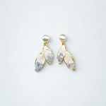 Crystal Leaf & Pearl Dangle Earrings