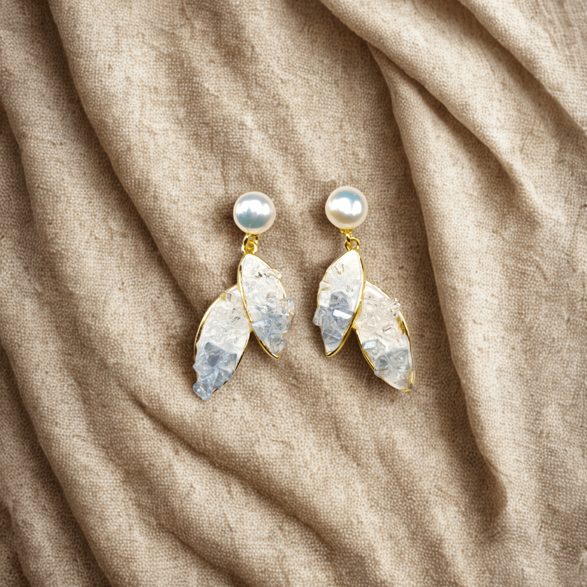 Crystal Leaf & Pearl Dangle Earrings - Image 5
