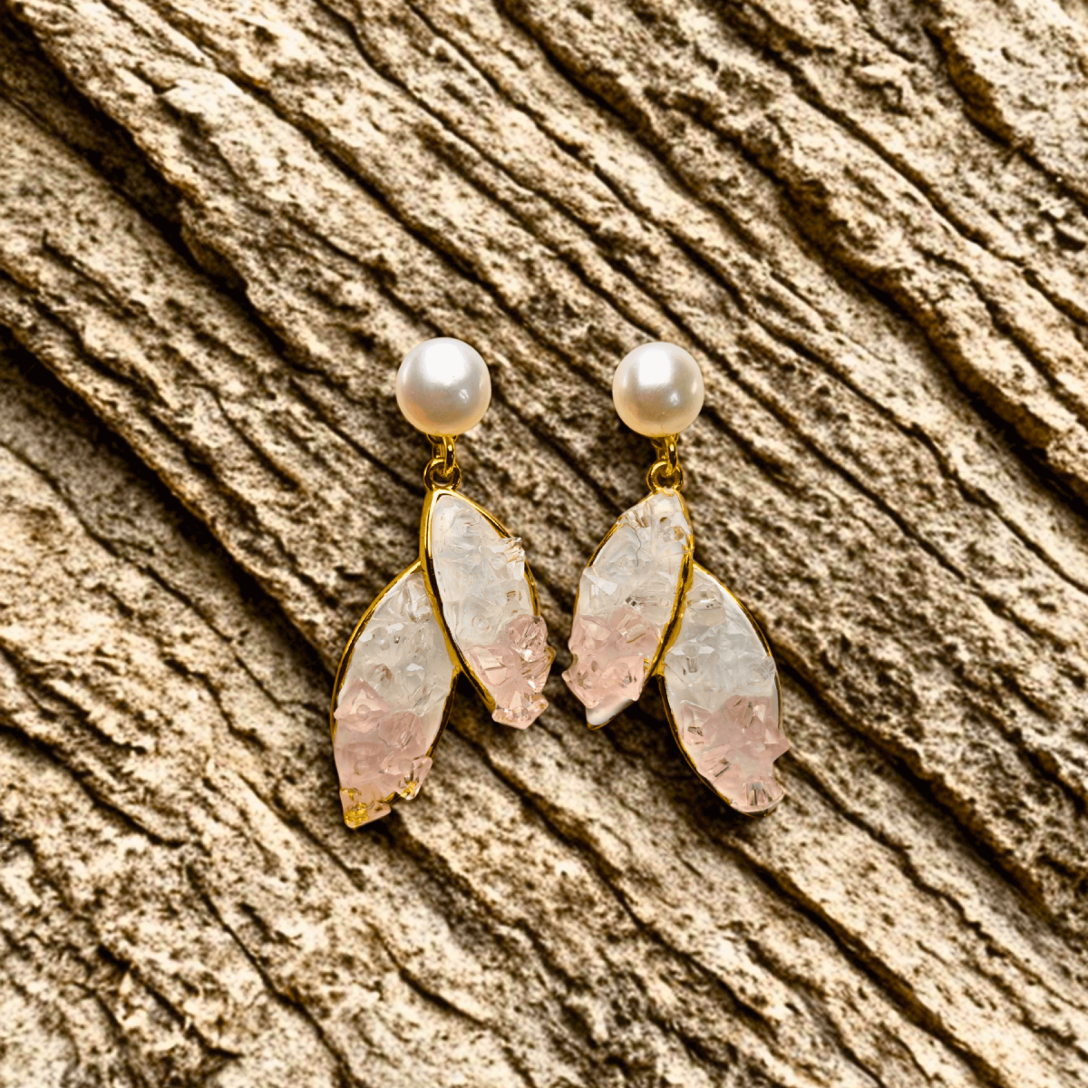 Crystal Leaf & Pearl Dangle Earrings - Image 3