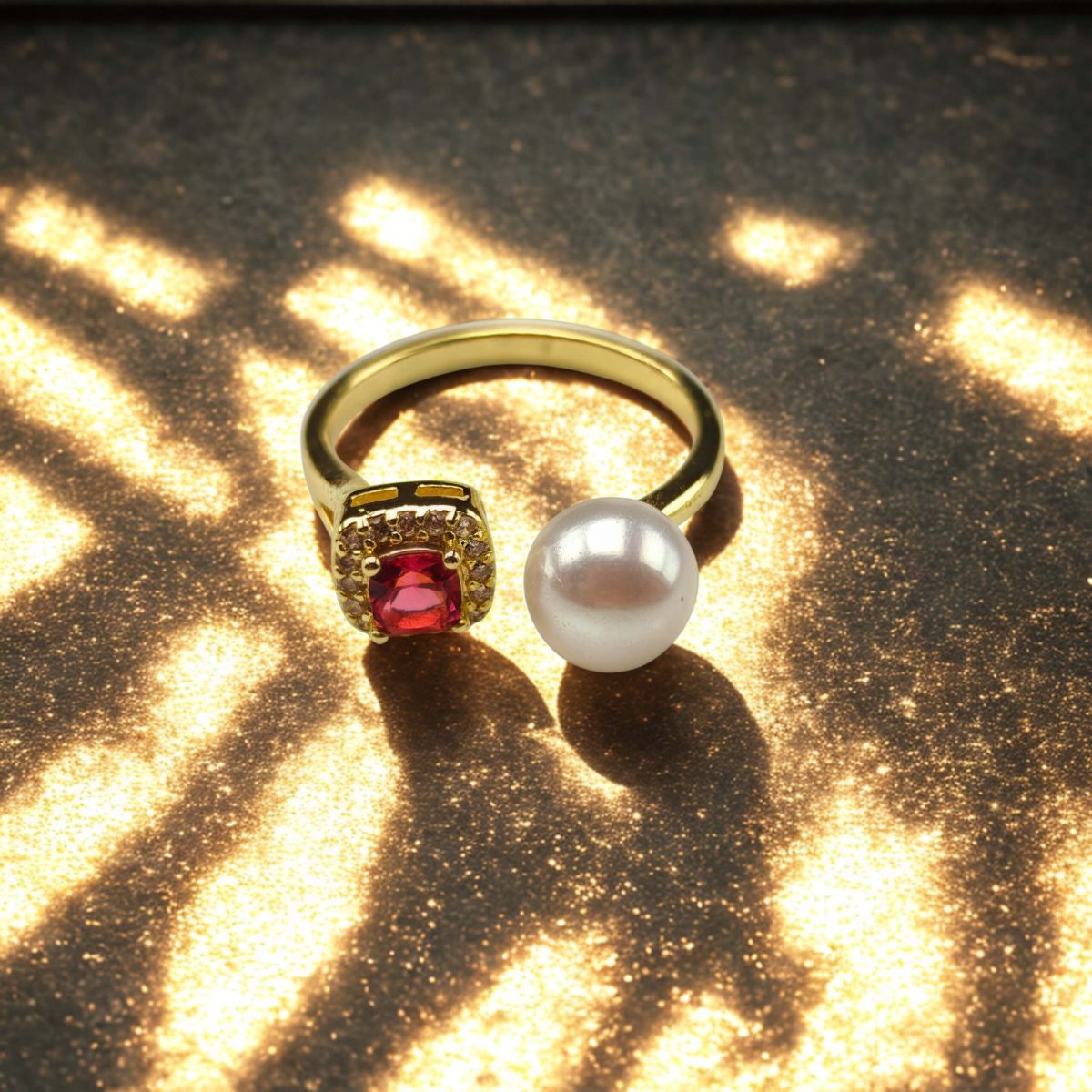 Pearl Zircon Duo Open Ring - Image 2