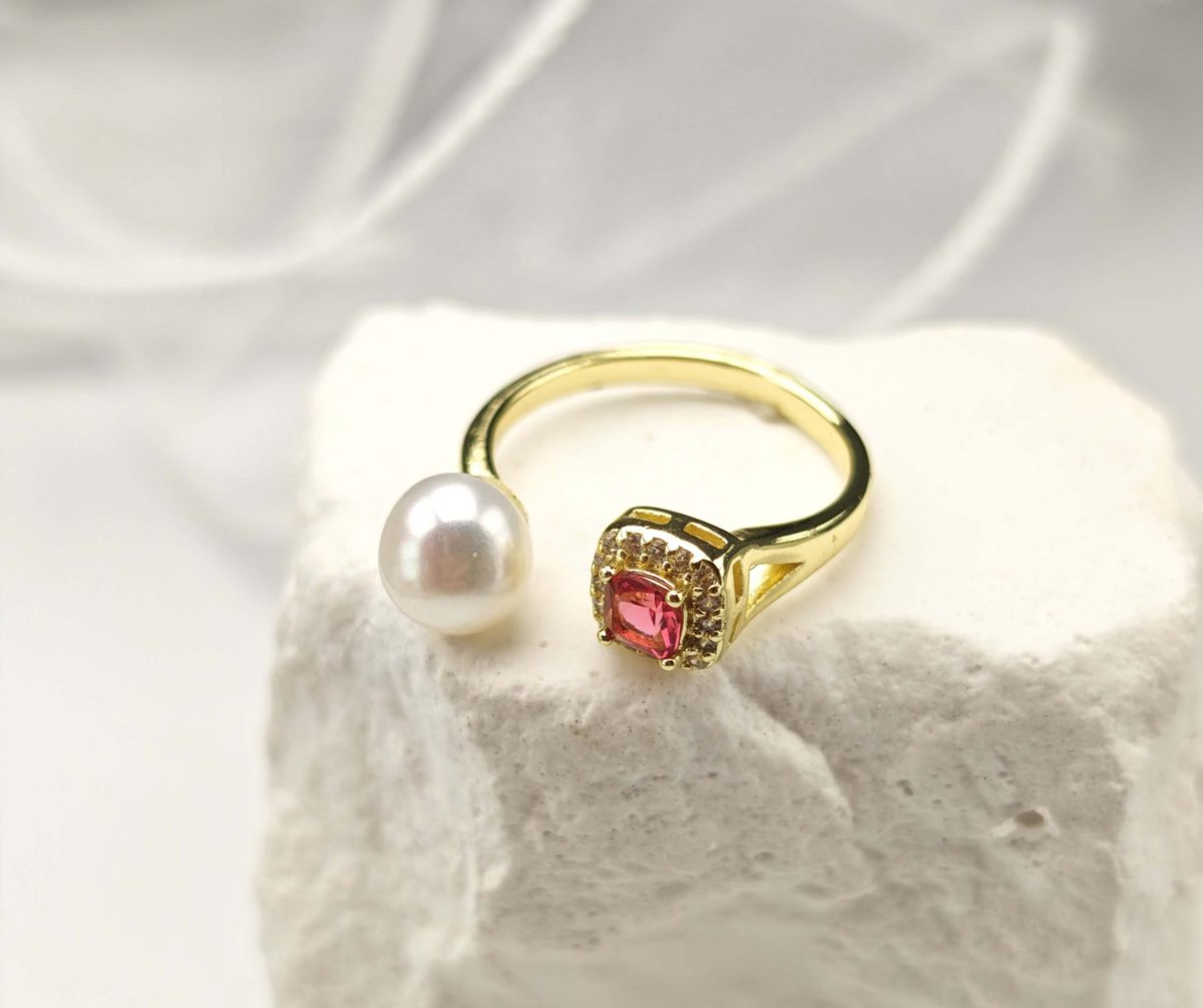 Pearl Zircon Duo Open Ring - Image 3