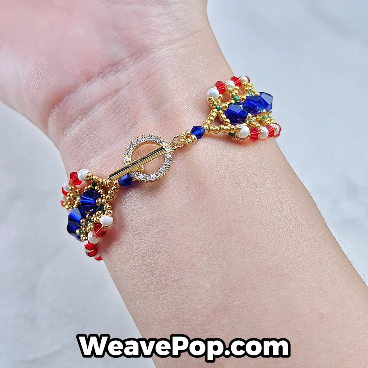 sapphire blue and red beaded bracelet – intermediate bead bracelet kit B011