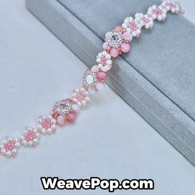 pink flower bead bracelet kit B015 – crystal and seed bead design