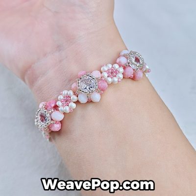 pink crystal flower bead bracelet on wrist – bead bracelet kit B015
