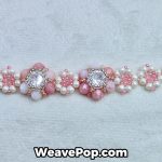 close-up of pink flower seed bead pattern with K9 crystal center – B015 detail