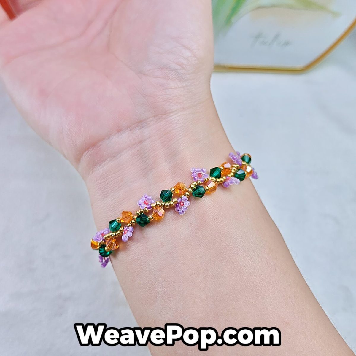 colorful flower seed bead bracelet on wrist – bead bracelet kit B019