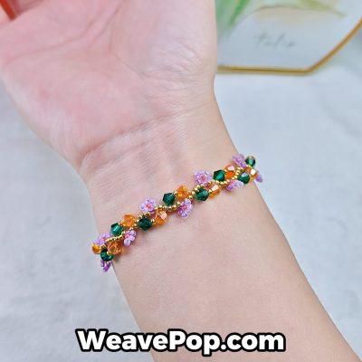 colorful flower seed bead bracelet on wrist – bead bracelet kit B019