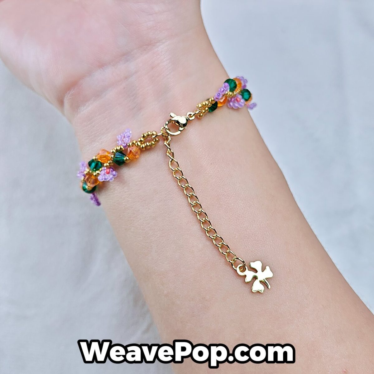 spring-style flower bead bracelet worn on wrist – beginner-friendly kit
