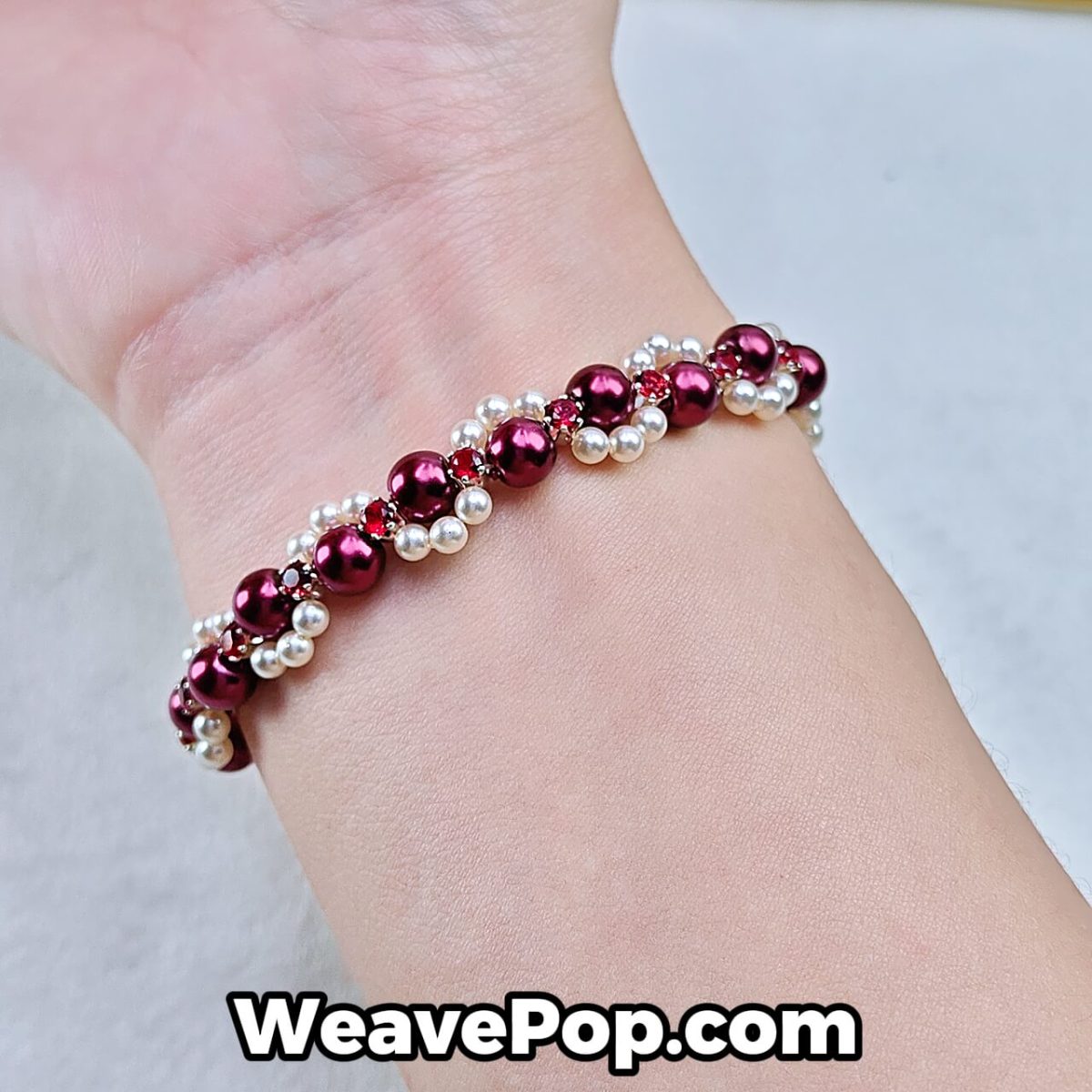 ruby pearl crystal bracelet worn on wrist – bead bracelet kit B024