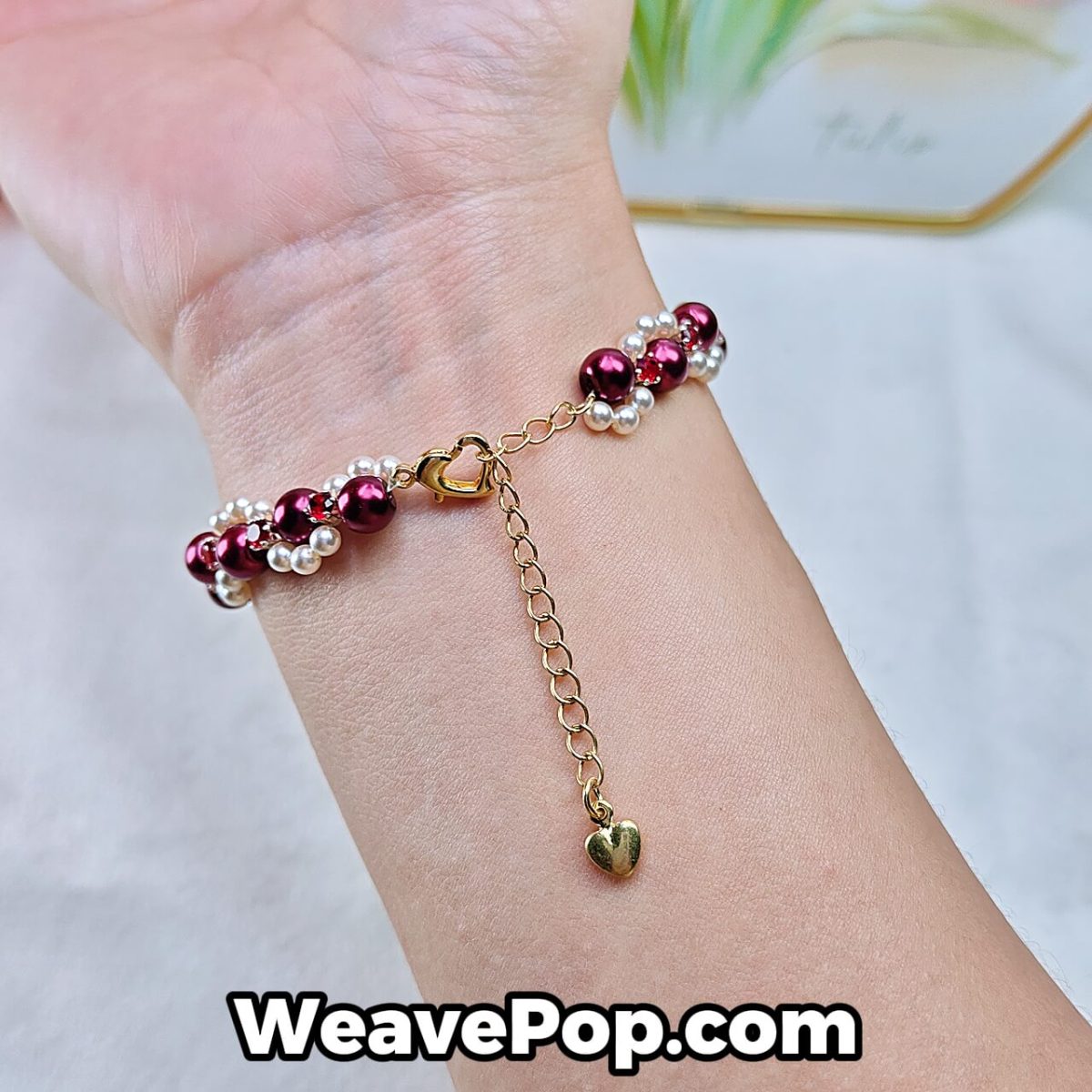 crystal pearl bead bracelet in ruby mix – beginner bead bracelet kit B024
