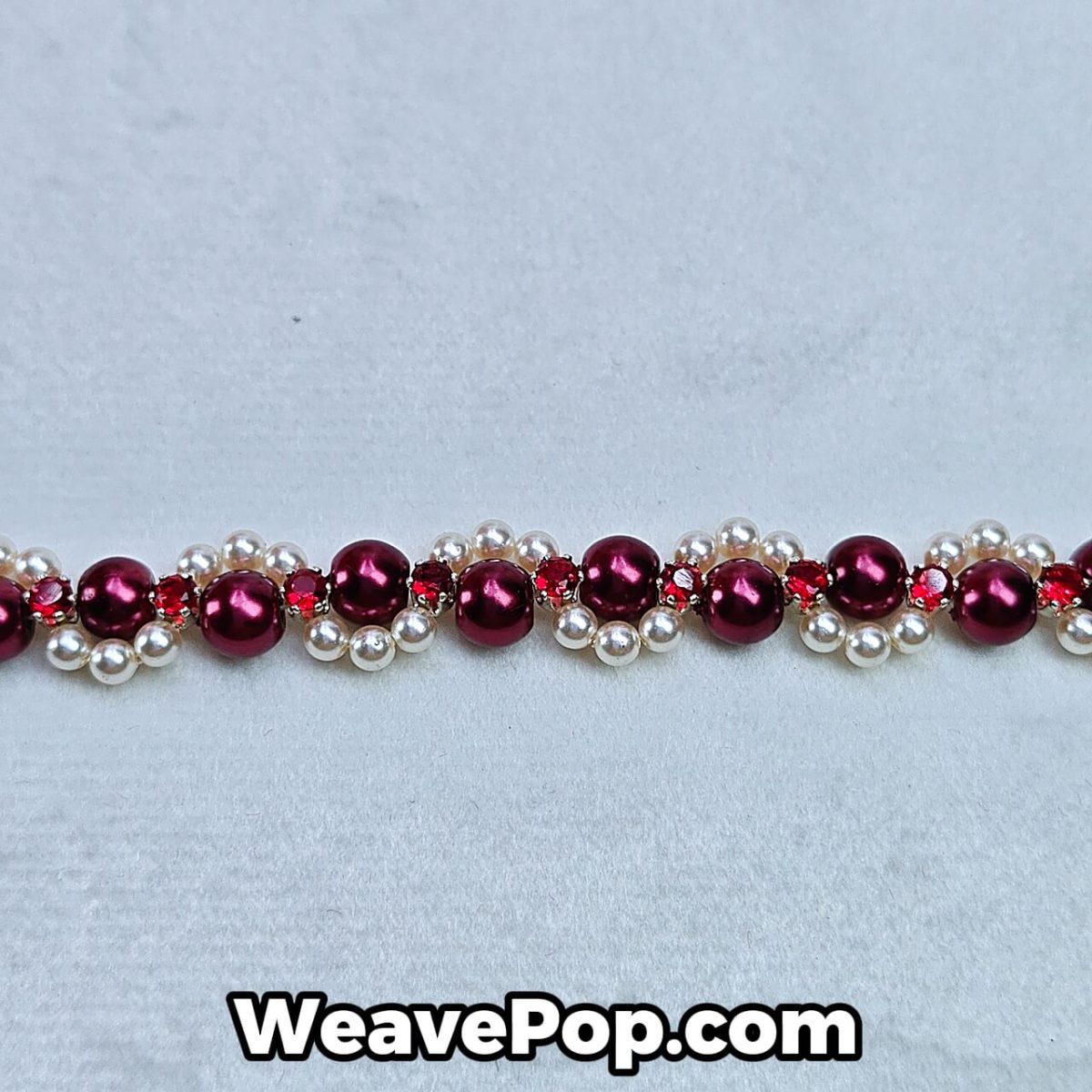 close-up ruby crystal pearl bracelet details – rhinestone bead bracelet kit B024