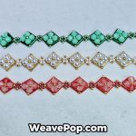 close-up of floral and square seed bead patterns with diamond beads and pearls – B026 detail