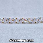 Different angles of the finished B002 bracelet showing the elegant shimmer of Swarovski pearls and diamond-cut beads.