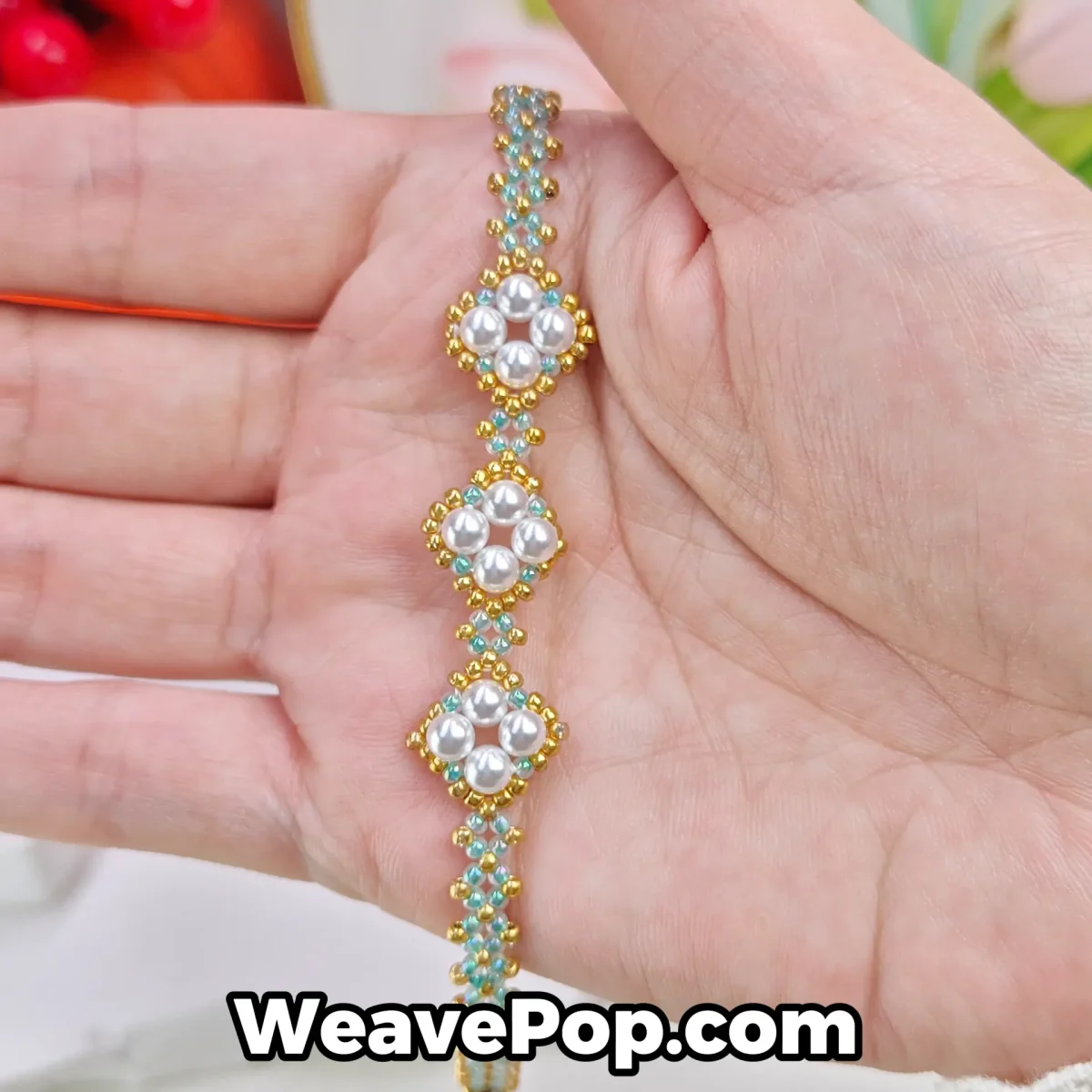 Pearl bead bracelet DIY kit B028 – detail image