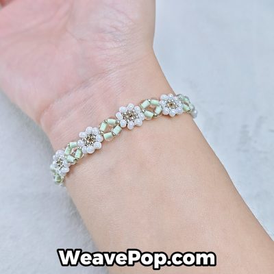mint flower seed bead bracelet on wrist – photochromic bead bracelet kit