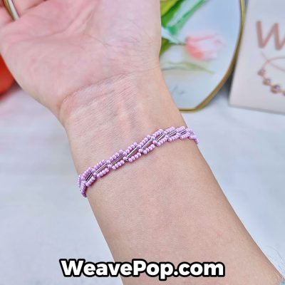 Lavender Tube Mix bead bracelet worn on wrist – bead bracelet kit B039