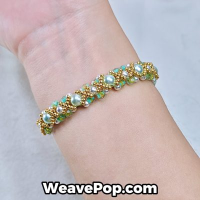 Mint Meadow Mix bead bracelet worn on wrist – B040 Swarovski pearl kit