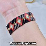 wide geometric bead bracelet on wrist – diamond seed bead pattern B041