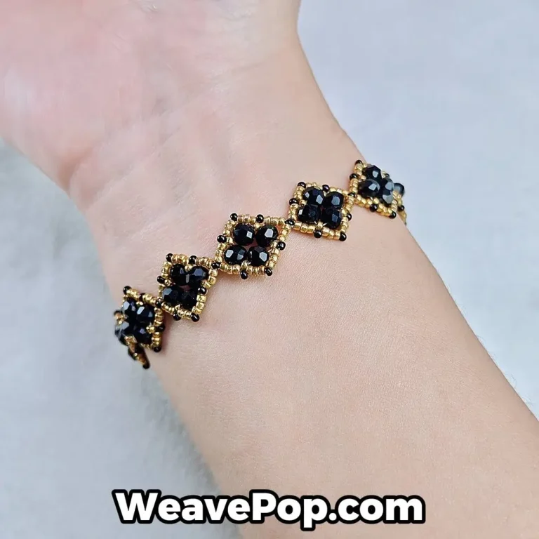black and gold bead bracelet B042 worn on wrist