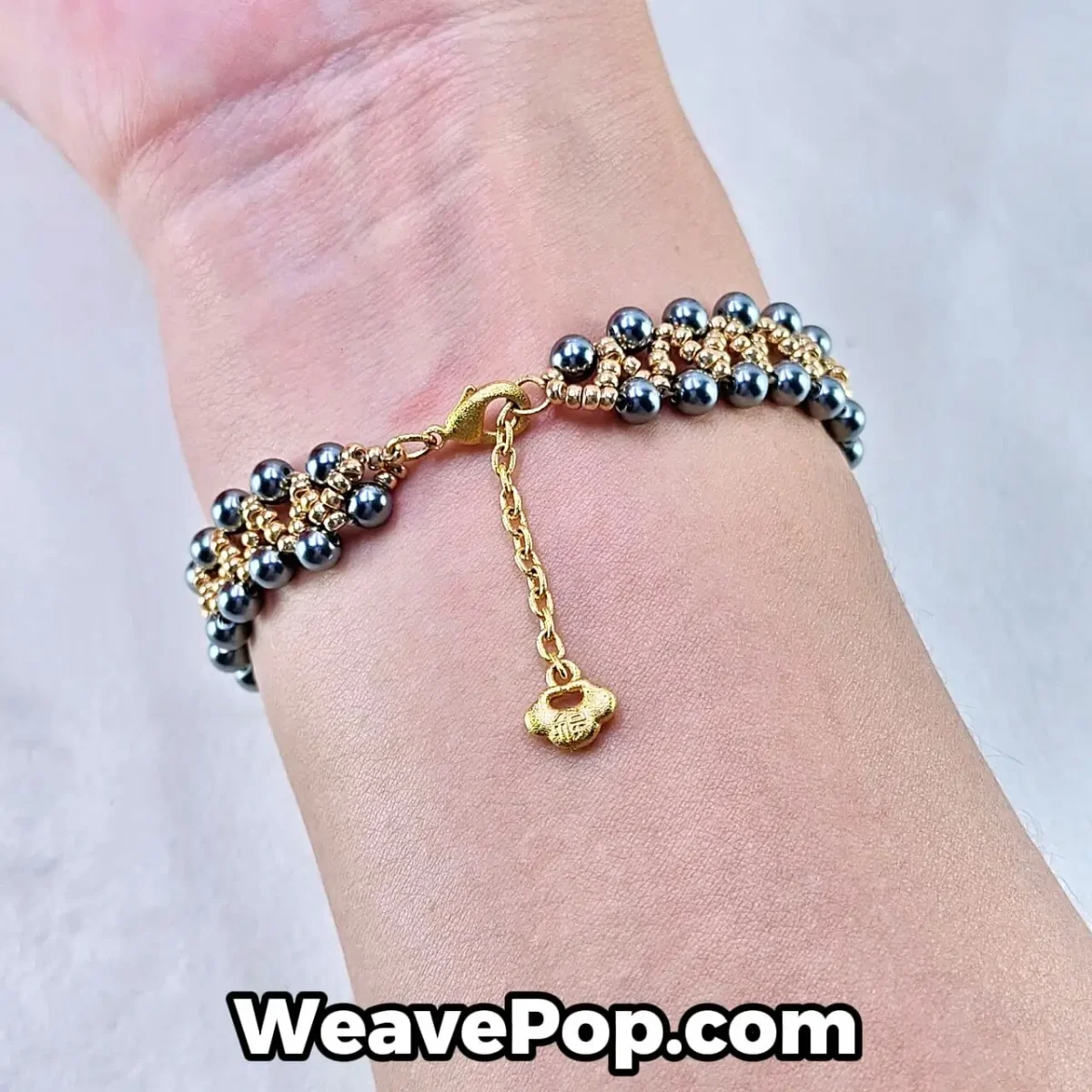 Layered dark grey pearl bracelet close up – DIY bead bracelet kit