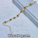 B045 gold and green diamond bead bracelet flat lay