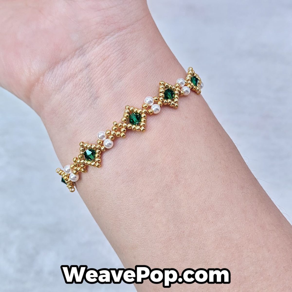 B045 gold and green bead bracelet worn on wrist – bead bracelet kit