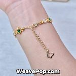 Green and gold diamond bead bracelet on hand – B045 beginner bracelet kit