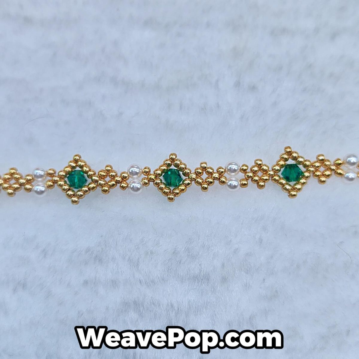 Close-up of B045 bracelet showing Diamond Beads and Swarovski Pearls