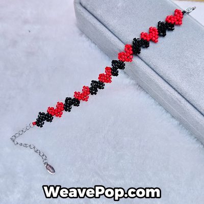 red and black heart bead bracelet kit B046 – flat lay display