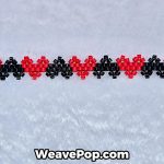 seed bead heart bracelet kit B046 – red and black beadwork detail