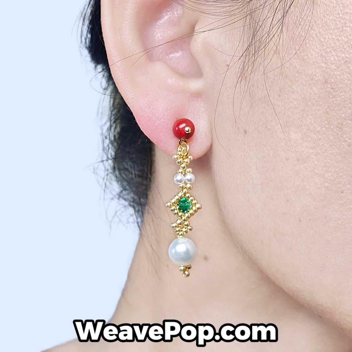 christmas beaded crystal pearl earrings E001 – worn on ear