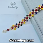 Bead bracelet kit B050 in Red–Yellow Multicolor with glass and pearl beads