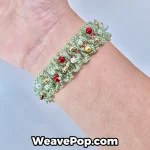 green beaded bracelet handmade design worn on wrist B052