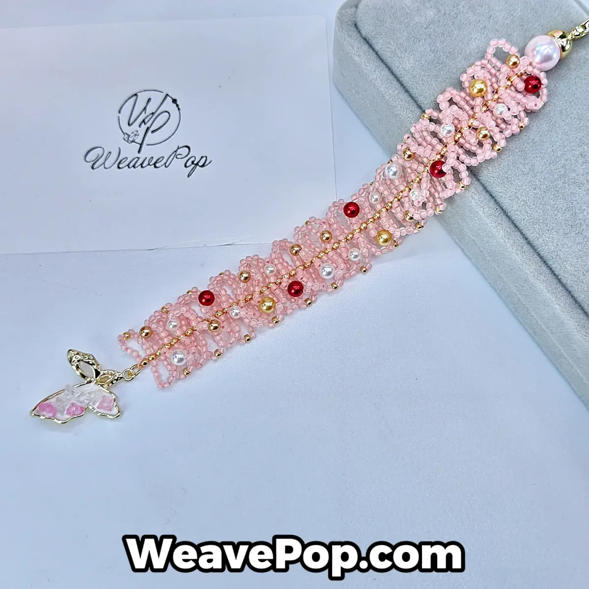 pink bead bracelet kit B052 with pearls and seed beads