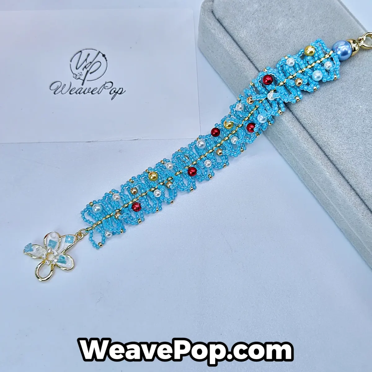 blue bead bracelet kit B052 with pearls and seed beads