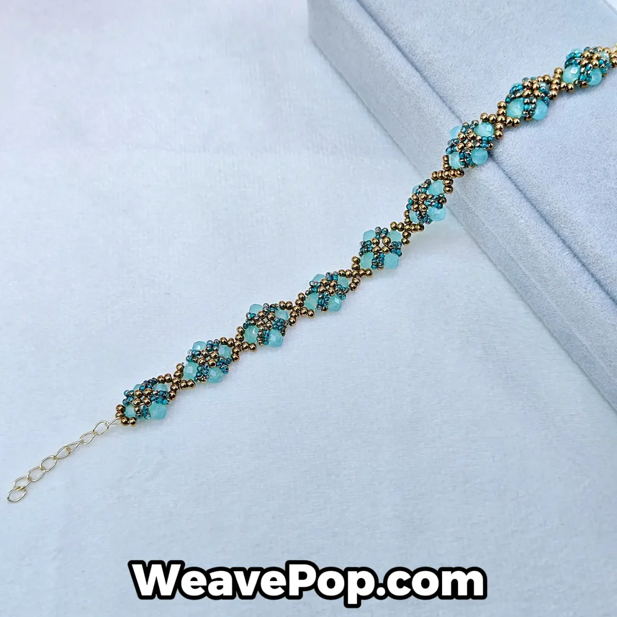 Bead bracelet kit B055 in blue color with flat beads and seed beads