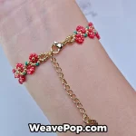 Beaded flower seed bead bracelet B056 worn on wrist