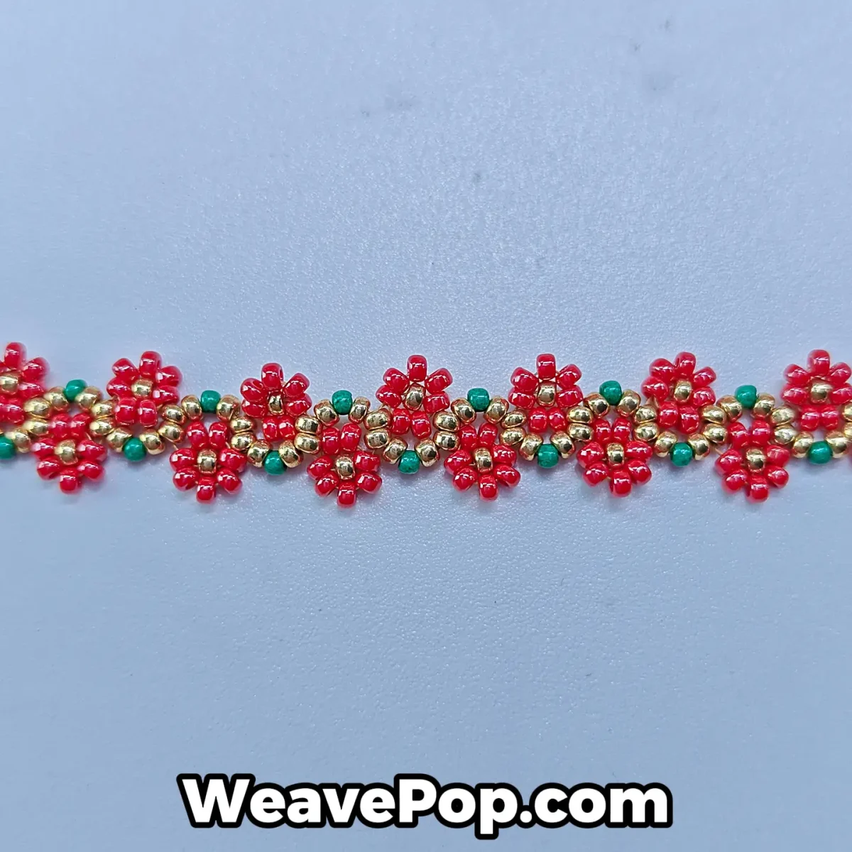 Close-up of beaded flower pattern in seed bead bracelet kit B056