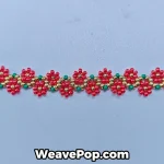 Close-up of beaded flower pattern in seed bead bracelet kit B056