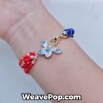 colorful flower charm beaded bracelet worn on wrist b058