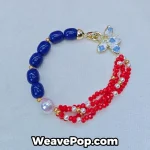 colorful beaded flower charm bracelet flat lay b058