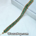 Green structured beaded bracelet flat lay