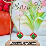 Christmas red and green beaded earrings hanging on stand – E005 earring making kit