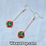 Red and green Christmas beaded earrings flat lay – E005