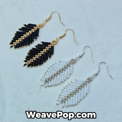 black and white angel feather seed bead earrings set e006