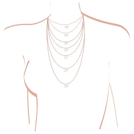 necklace length guide showing 14 to 30 inch chains on the body