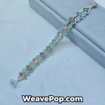 Aqua crystal lace bead bracelet kit B062 with flat beads, double-hole bicone beads and MIYUKI seed beads