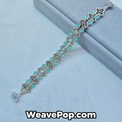 Aqua crystal lace bead bracelet kit B062 with flat beads, double-hole bicone beads and MIYUKI seed beads
