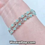 Wearing aqua crystal lace beaded bracelet double-row design B062