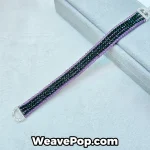 Purple and emerald woven stripe bead bracelet kit B063 made with 2mm faceted beads and Miyuki 8/0